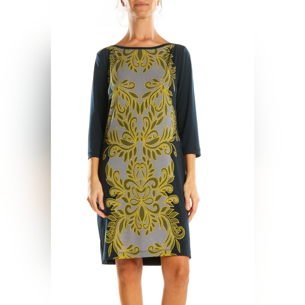 Banana Republic Women's Shift Slip Dress Medium Leaf Diamond Print Blue